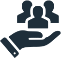 Hand and people icon symbolizing personalized business support and client-focused commercial lending